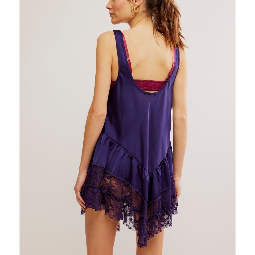 Free People Deep Purple Satin Slip Dress with Lace Trim - Picture 7 of 9